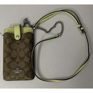 NWOT Coach North/South Phone Crossbody In Signature Canvas C7397 Khaki/Pale Lime